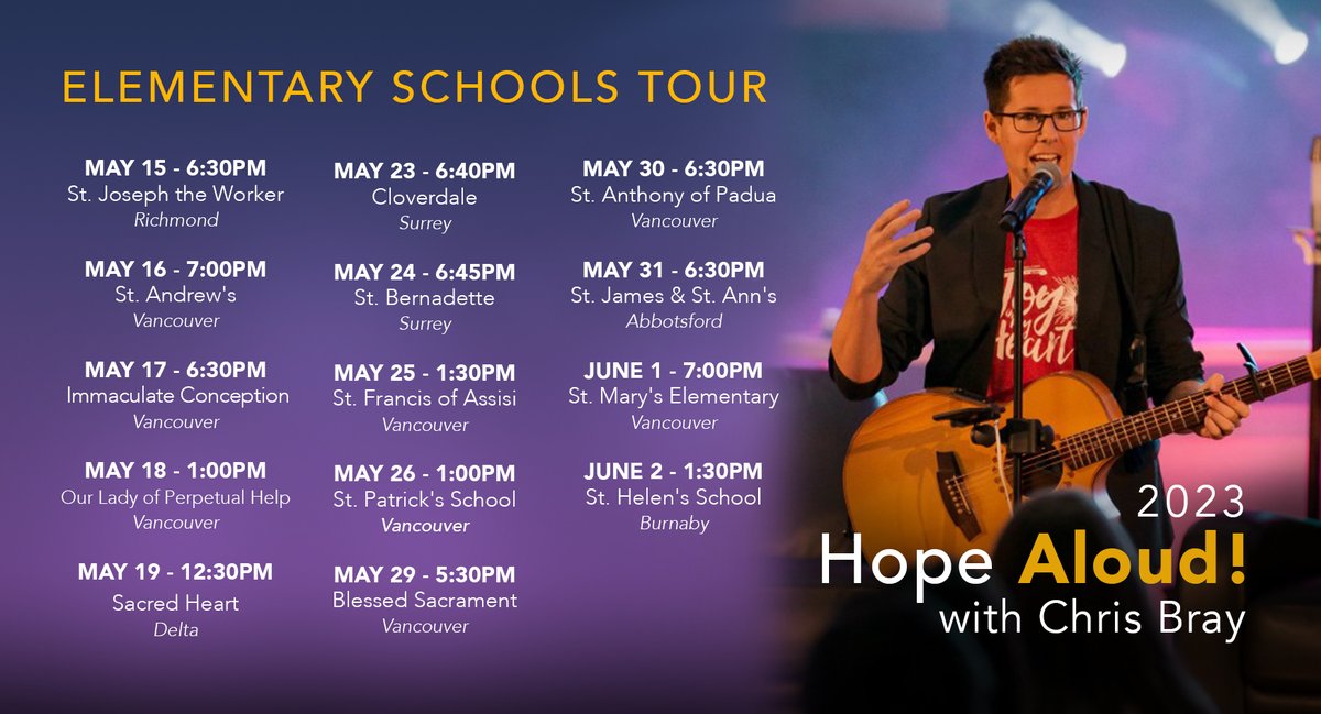 If you're around Vancouver, come to the performances of Hope Aloud with <a href="/chrisbraymusic/">Chris Bray</a> ! #Vancouver 

Learn More about the tour: chalice.ca/chrisbray