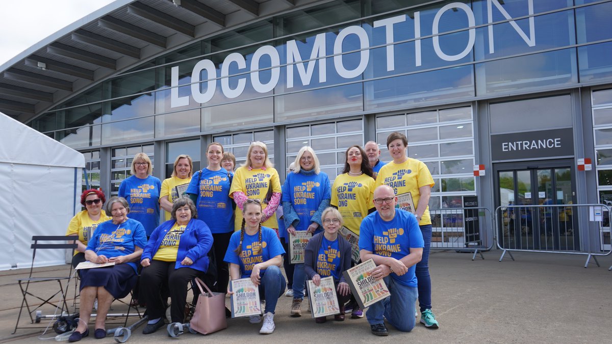 TheStuteShildon's tweet photo. On Saturday our community singing group Shildon Institute Singers made an invited appearance at @LocomotionSHD to give a 30 minute performance before joining in with other groups nationally to sing "With a Little Help From My Friends" to #helpukrainesong 🇺🇦 - Bravo singers.... https://t.co/hg6d2tN7II