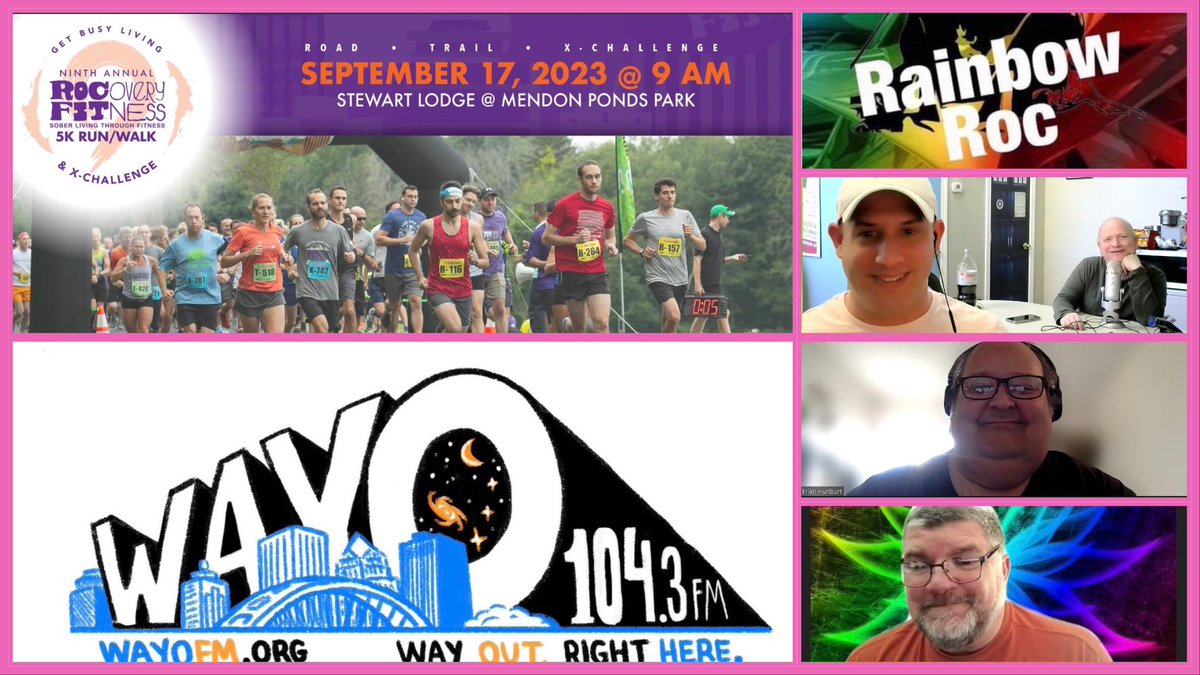 Today on <a href="/Rainbow_Roc/">RainBowRoc</a>  1-3 PM today on <a href="/wayoradio/">WAYO 104.3 FM</a>  in for the interview Brian Quinn of <a href="/ROCoveryfitness/">ROCovery Fitness</a> it’s thought provoking, hopefull and engaging conversation about the importance of community and fitness and those in recovery. wayofm.org, over air, <a href="/tunein/">TuneIn</a>