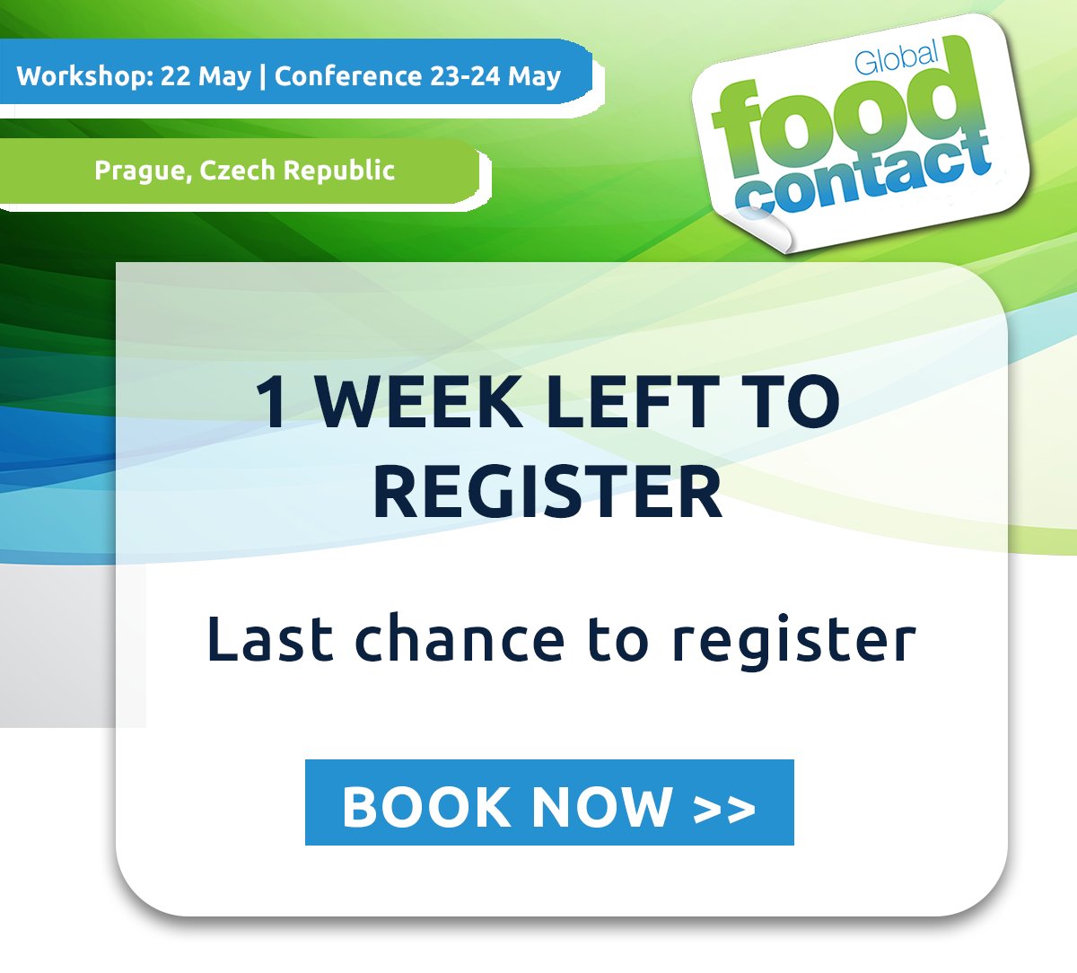 Global Food Contact starts NEXT WEEK, this is your last chance to register! This event will bring together the entire food contact supply chain, so you do not want to miss out!

Book now for only €1,599 + VAT >> bit.ly/3L9lmHE

#FCM #FoodContact #FoodContactMaterials