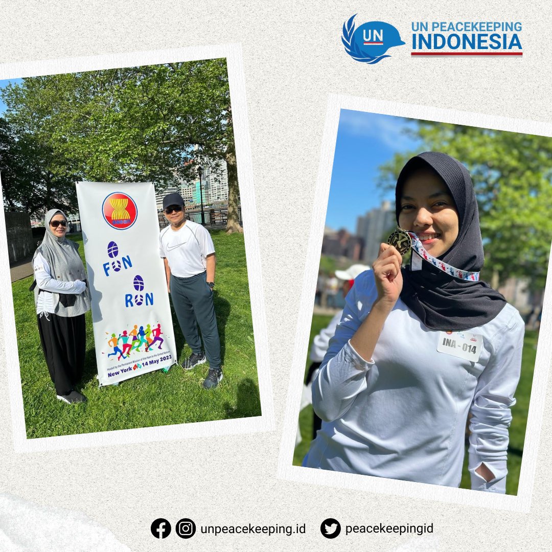 peacekeepingid's tweet photo. Brigadir Jenderal Iwan Bambang Setiawan (Penmil) dan Letnan Kolonel Paulus Pandjaitan (Aspenmil) Kantor PTRI New York bersama keluarga dan rekan-rekan turut berpartisipasi dalam ASEAN Fun Run yang diadakan oleh Vietnam Permanent Mission pada 14 Mei 2023 https://t.co/24Og9Bykvp