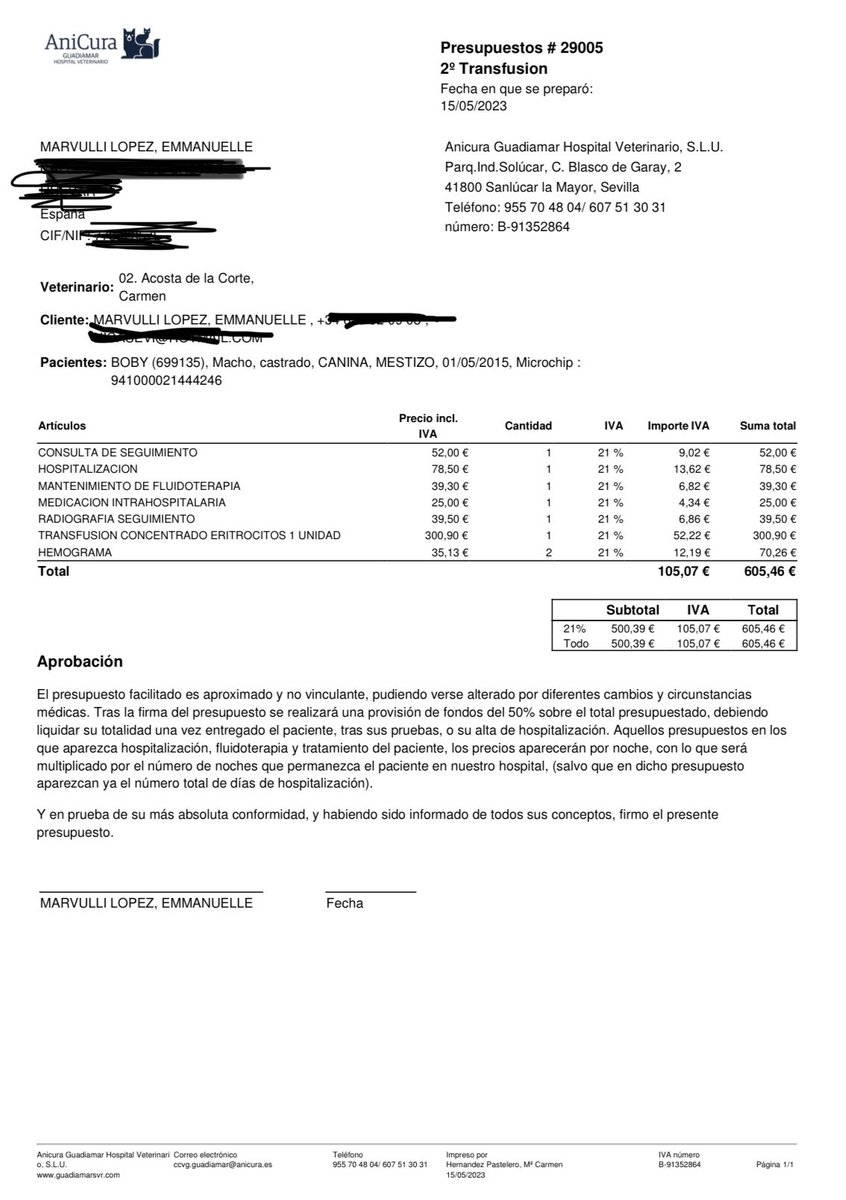LoLSanlucar's tweet photo. Buenas,

Bobby vuelve a estar ingresado, está decayendo más y necesita ser ingresado con medicación y hacerle transfusiones de sangre. 

Siento vergüenza con esto, pero esta es una factura que no voy a poder afrontar. 

Estoy haciendo todo lo posible por Bobby y no sé hacer https://t.co/Y1qFKDgZD2
