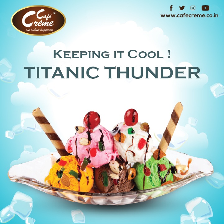 Enjoy this Summer with Titanic Thunder at Cafe Creme.

Visit website
cafecreme.co.in 

#CafeCreme | #ChocolateSandwich | #KUKA | #Mastani | #ChocolateSandwich |  | #FruitShakes | #ChocoShots |#browni | #Momos | #exoticmomos | #Sandwich | #MangoMastani | #Thunder