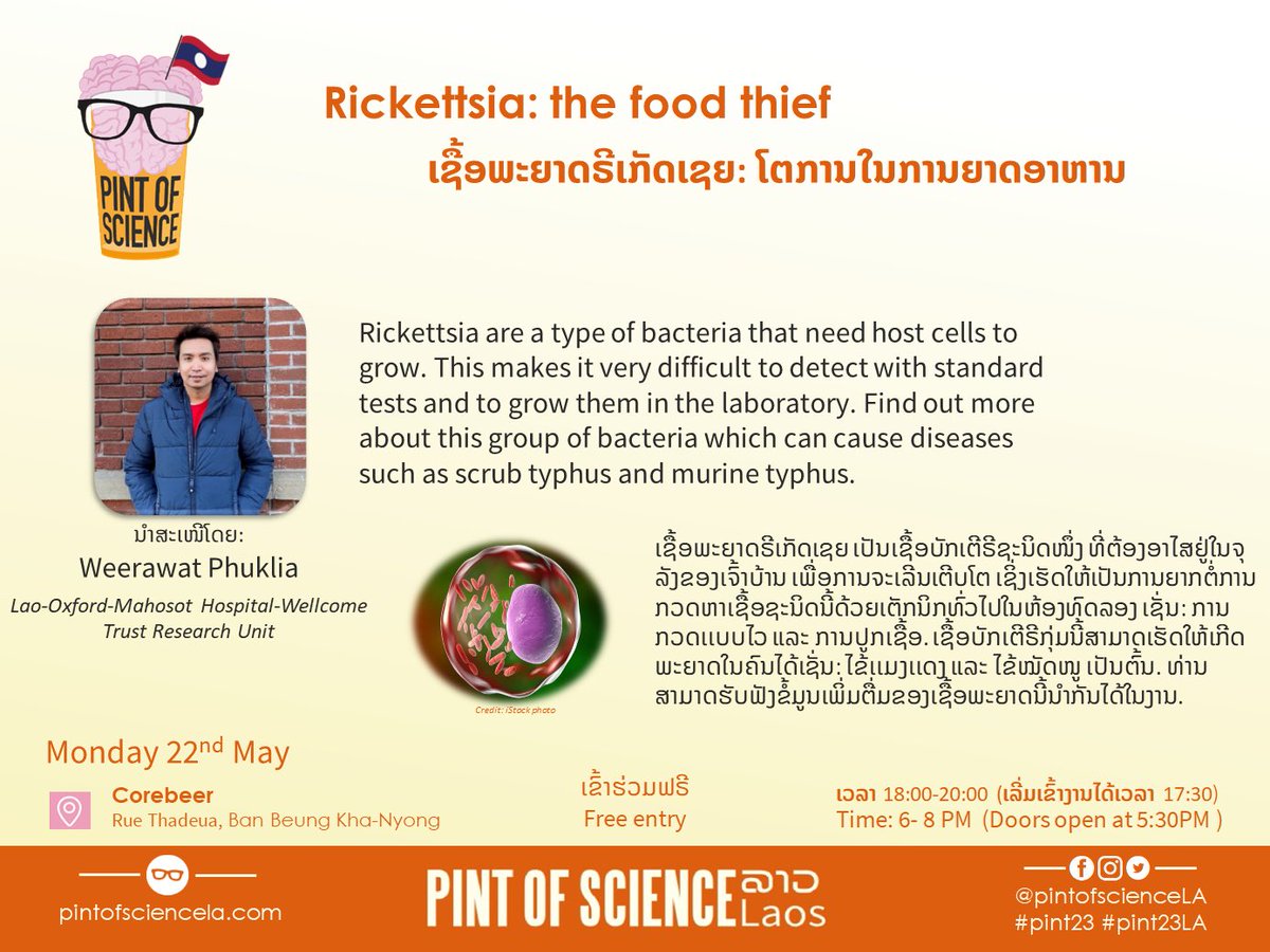 Have you ever heard about Rickettsia? What is it? Is it dangerous? How does this pathogen infect people? Let Dr. Weerawat explain this to you on the first night of Pint of Science. 22nd May 📍Corebeer #pint23 #pint23la