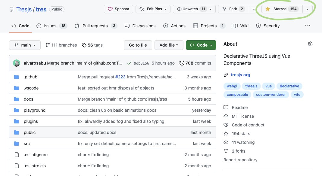 Only a weekend has passed since we announced and open-sourced #TresJS v2 last Friday at @VueJSLive and the support has been incredible 😱!

- 194 GitHub stars ⭐️ on the core repo github.com/Tresjs/tres
- 267+ Followers 🥹

Thanks a lot for all the love💛. Lets #Do3DWithVue