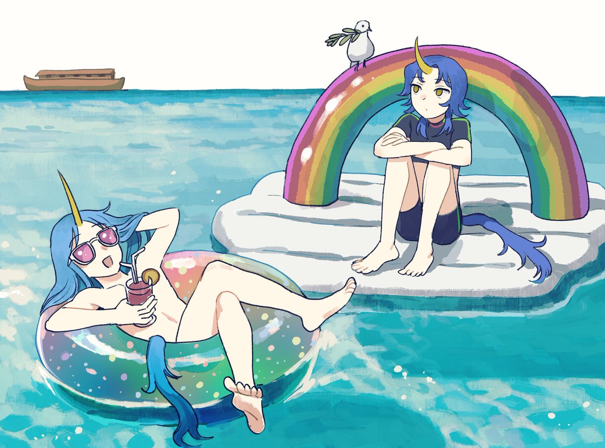 「ファンアートを描かせていただきました 方舟を降りても悠々自適に過ごしてそうな二人」|zinbei/コミティアM12bのイラスト