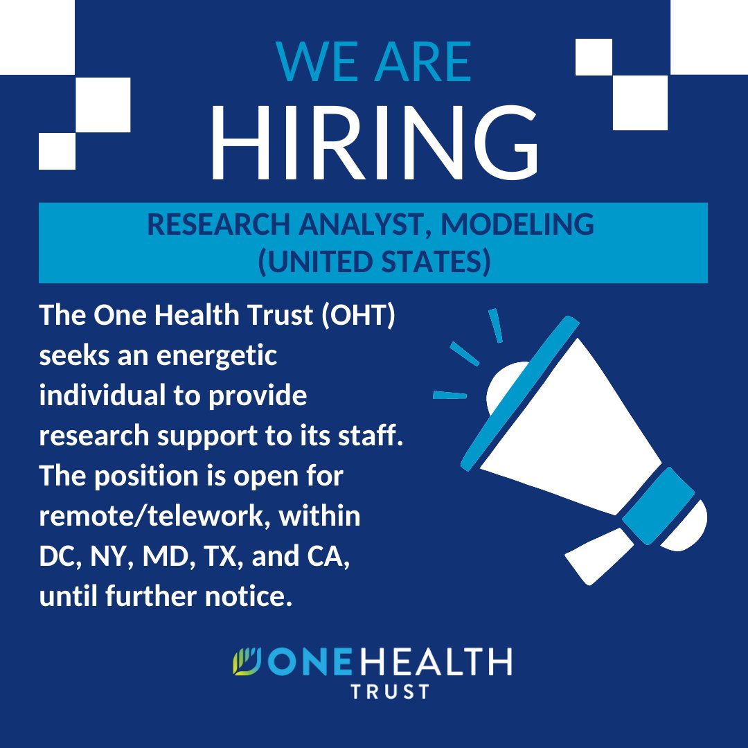 We're #hiring! OHT is seeking a Research Analyst with modeling skills in the US. Tag someone you think should apply or apply yourself if you would be a good fit. 

Find out more and learn how to apply here: 
onehealthtrust.org/who-we-are/wor…
#researchjobs #research #researchmodeling