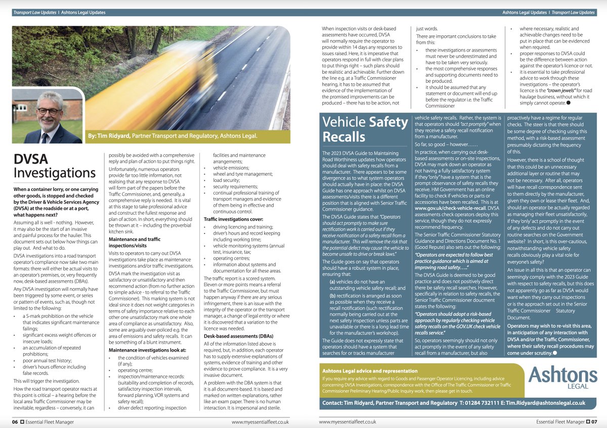 FleetManager_UK's tweet photo. Find the latest transport law advice in this month's issue of  Essential Fleet Manager Magazine - read the last issue here https://t.co/kqfz5Q0I3o Thanks to @AshtonsLegal 
#fleetmanager #essentialfleets #transportlaw https://t.co/q3gmVNzw7S