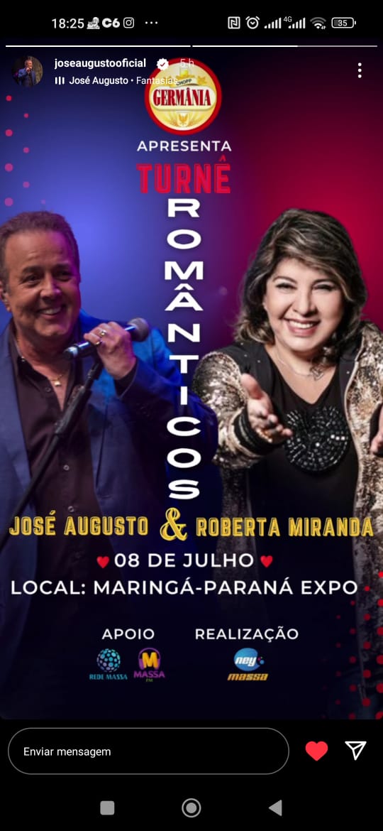 PimentinhasDaBb's tweet photo. @RobertaMiranda1 e #JoseAugusto
Bora lá galera? 👇 Show Românticos #imperdivel
🔶️02/06 Espaço Hall /Rio se Janeiro .
🔶️17/06 Palmas/ Tocantins.
🔶️08/07 Maringá /Paraná https://t.co/Oe8vV8df6v