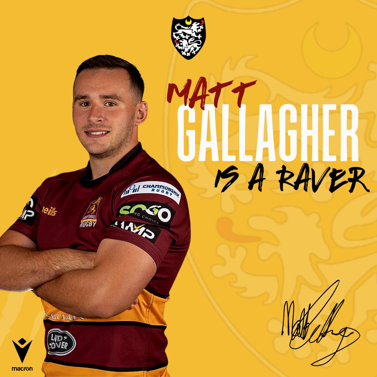 𝗚𝗮𝗹𝗹𝗮𝗴𝗵𝗲𝗿 𝗖𝗼𝗻𝗳𝗶𝗿𝗺𝗲𝗱 ✅

Matt Gallagher has signed from <a href="/AmpthillRufc/">Ampthill Rugby</a> after an impressive season for 'The Mob'. 
The Ex-<a href="/SedgleyTigers/">Sedgley Park Tigers</a> hooker scored a record 36 tries in his last Nat 2N season for the Tigers #Prolific

Welcome to Paton Field Matt 🤝

#Ravers
