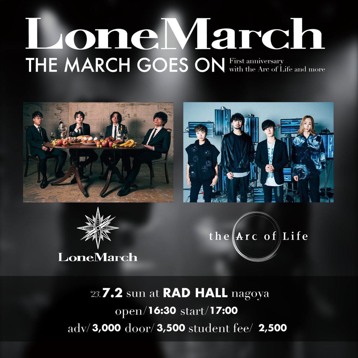 LoneMarch 結成1周年記念企画
“THE MARCH GOES ON”
7/2(日)名古屋RAD HALL

チケット販売中❤️‍🔥
学生以下学割チケットあり

前売りチケット🔗
tiget.net/events/241188 

w/
<a href="/theArcofLife_JP/">the Arc of Life OFFICIAL</a> 
and more…

#THEMARCHGOESON
