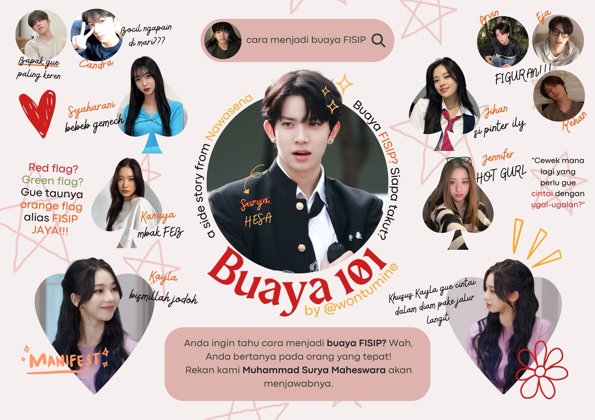 heeseung (and karina) au

Buaya 101
a side story from Nawasena 
by wontumine

(-) ini cerita hesa, si buaya fisip yang disayang banyak wanita.