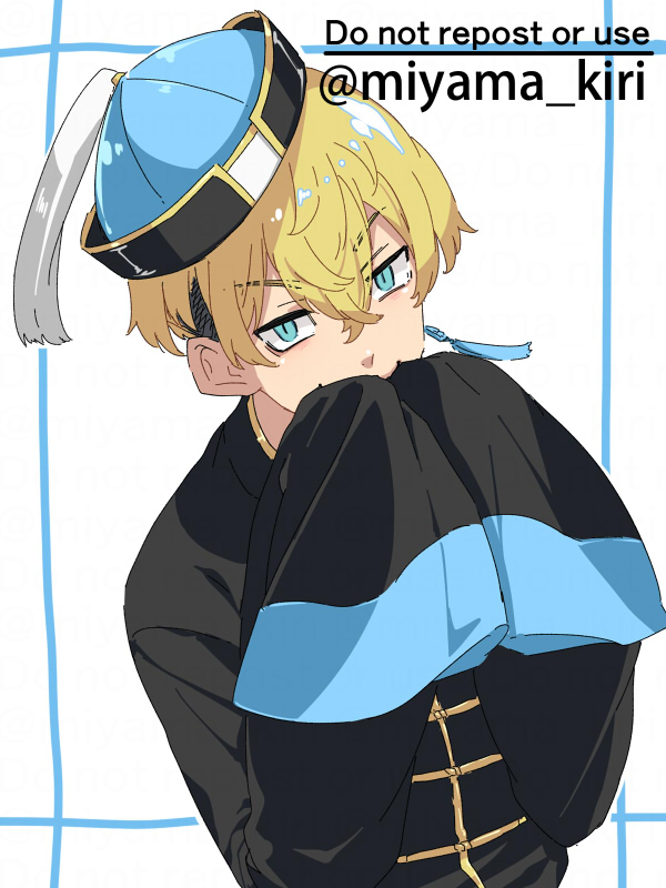 1boy male focus blonde hair solo hat sleeves past wrists looking at viewer  illustration images