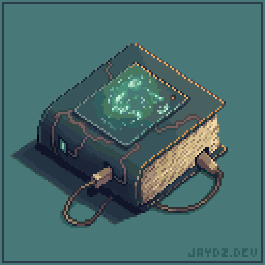 JaydzDev's tweet photo. #pixelart for the #UnderpunsRPG
"The Book of Woes"

Unlike SURFACE tech from the cyberpunk humans who once lived above the underground Ratropia city, ARCANE tech heralds from a time when these humanoid rats had a deeper understanding of the two worlds.

Underpunks is an #NFTGame on the #WaxBlockchain that is playable now.

When this leather-bound tome is connected to a compatible device, it becomes an environmental scanner, ingeniously deciphering the vulnerabilities of any nearby threats.

Join us on DISCORD (see pinned post).
#DiscordRPGgames

#WAXFAM
#WAXNFT
#WaxGames
#NFTCommunity
#NFTGaming