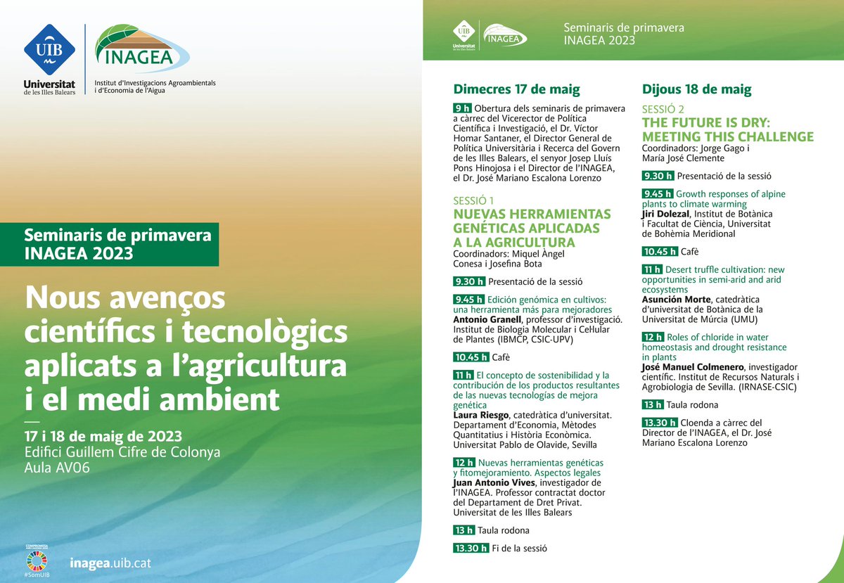 Inagea_es's tweet photo. Os recordamos los seminarios de Primavera del #Inagea que tendrán lugar los próximos días, 17 y 18 (este miércoles y jueves) en el edificio Guillem Cifre, campus de la @UIBuniversitat
Aquí tenéis el programa. Os esperamos!
@PlantMedUIB https://t.co/LqLP58dfDh