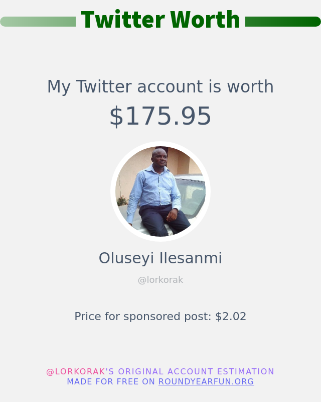 lorkorak's tweet photo. My Twitter worth is: $175.95

➡️ https://t.co/n44KJlupfO https://t.co/H6Tn9z8fd9