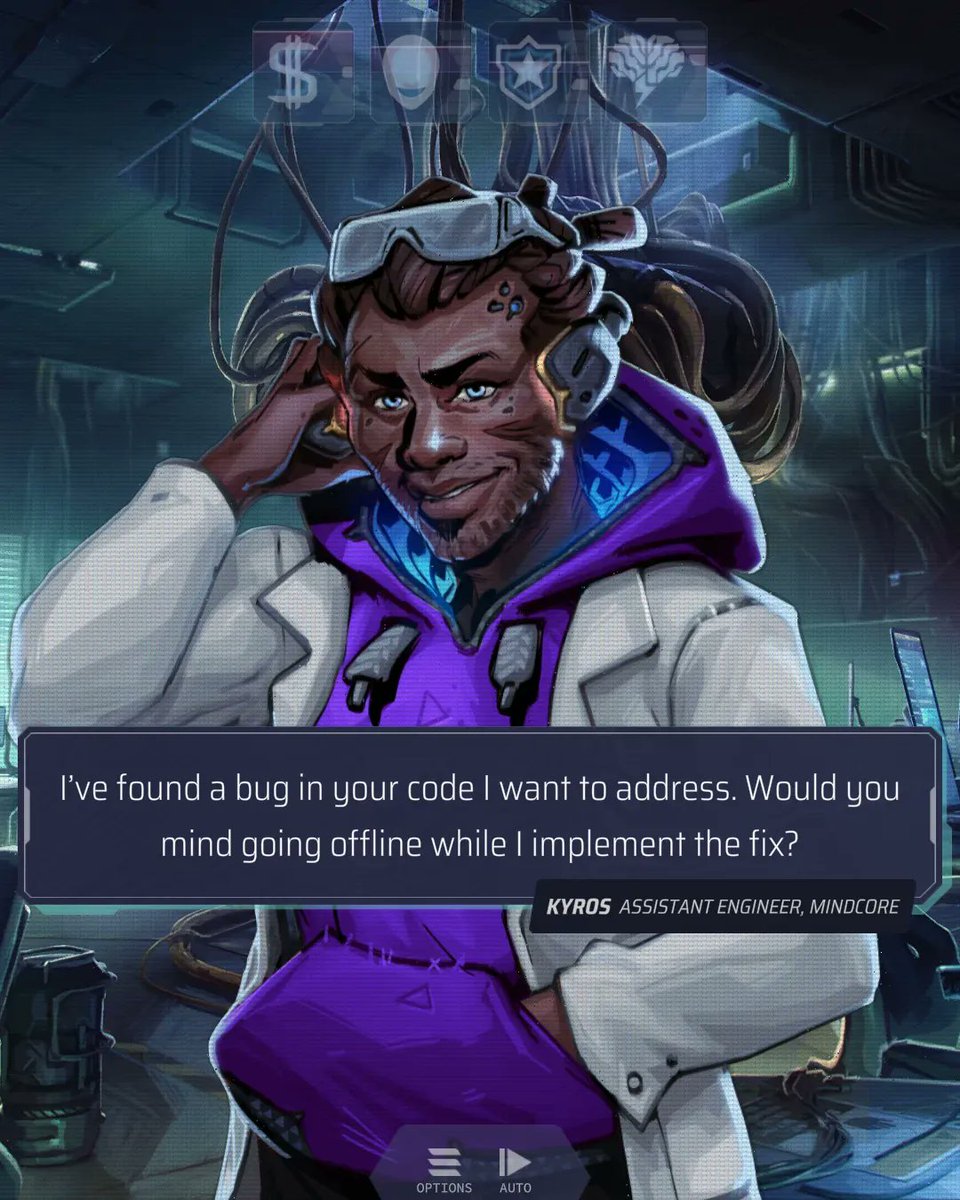 Dream_Harvest's tweet image. Kyros is one of the brilliant minds creating the Archetype-Ai in #NeuroNetMendaxProxy, but his emotional impulsiveness clashes with Estoval&apos;s cautious and measured approach and Khorto&apos;s ambition, little do they know, he has plans of his own #VisualNovel #IndieGame #Ai #Cyberpunk