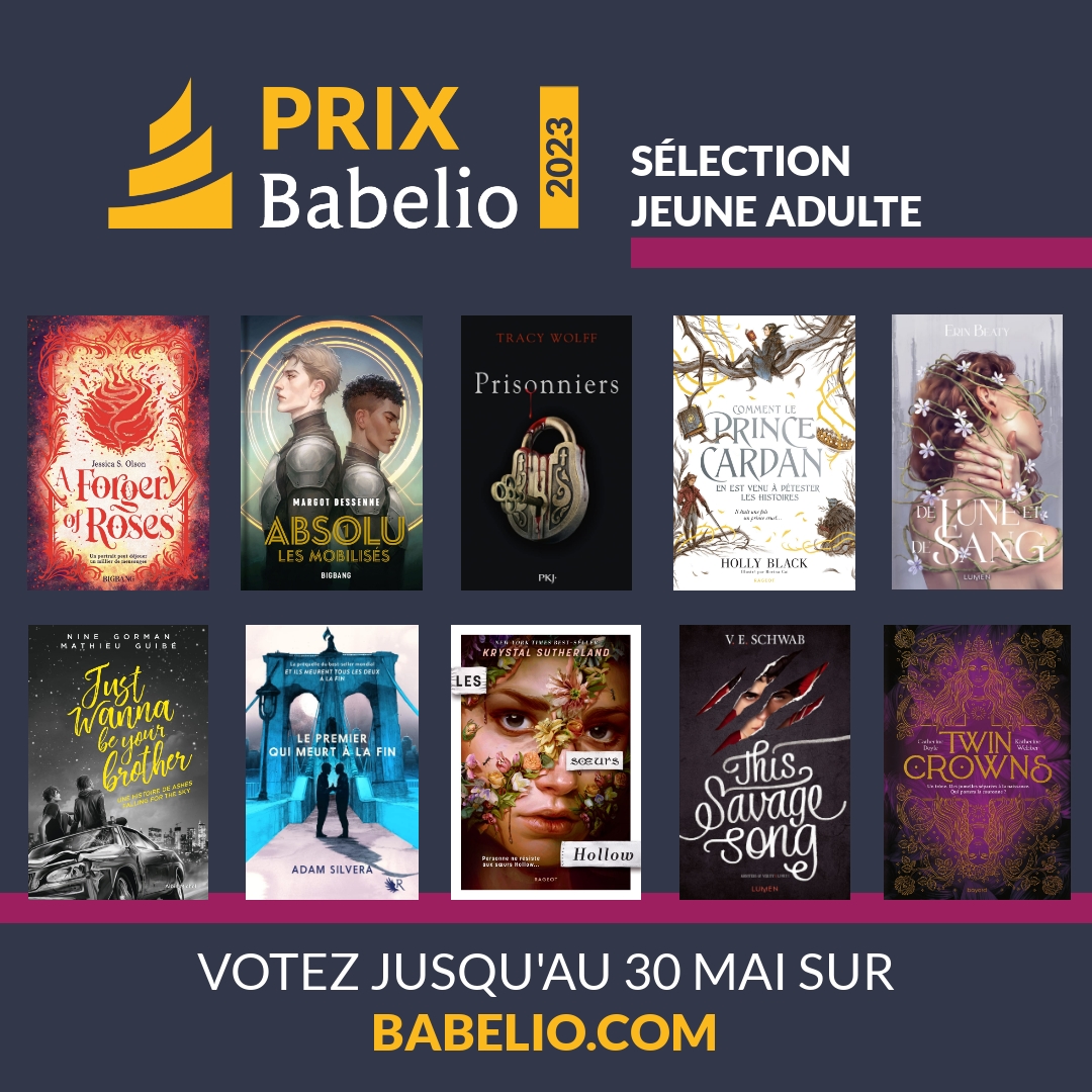 7⃣ En sélection pour la catégorie 'Jeune Adulte' : <a href="/hollyblack/">Holly Black</a>, <a href="/ninegorman/">♡ 𝔑𝔦𝔫𝔢 𝔊𝔬𝔯𝔪𝔞𝔫 ϟ</a>, Mathieu Guibé, Margot Dessenne, <a href="/JessicaOlson123/">Jessica S Olson</a>, <a href="/km_sutherland/">Krystal Sutherland</a>, @TracyWolff, <a href="/AdamSilvera/">ADAM</a>, <a href="/doyle_cat/">Catherine Doyle</a>, <a href="/kwebberwrites/">Katherine Webber Tsang</a>, <a href="/veschwab/">Victoria/V.E. Schwab</a> et <a href="/ErinBeatyWrites/">Erin Beaty</a>

Votez ici : babelio.com/prix-babelio