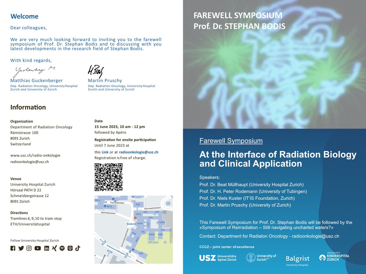 RadOncUSZ's tweet photo. 30 days to go! Join us live in Zurich @Unispital_USZ on June 15: 

👉Farewell Symposium for Prof. Dr. Stephan Bodis
https://t.co/ZLUX1b3BsZ
👉Reirradiation Symposium https://t.co/xlRRsD1x2y

Don't forget to register for this exciting, international day @RadOncUSZ @CCCZ_USZ ! https://t.co/6dYvI07n7j