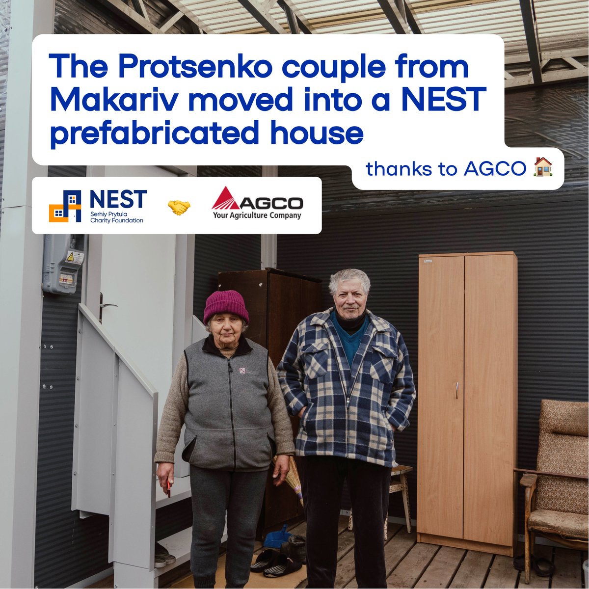 The Protsenko family at home 💔
The couple returned home from the forced evacuation because they couldn’t imagine any other place to live. Now they have a new modular NEST, so they can go on planting and taking care of their garden.
We're grateful to <a href="/AGCOcorp/">AGCO</a> for the donation!