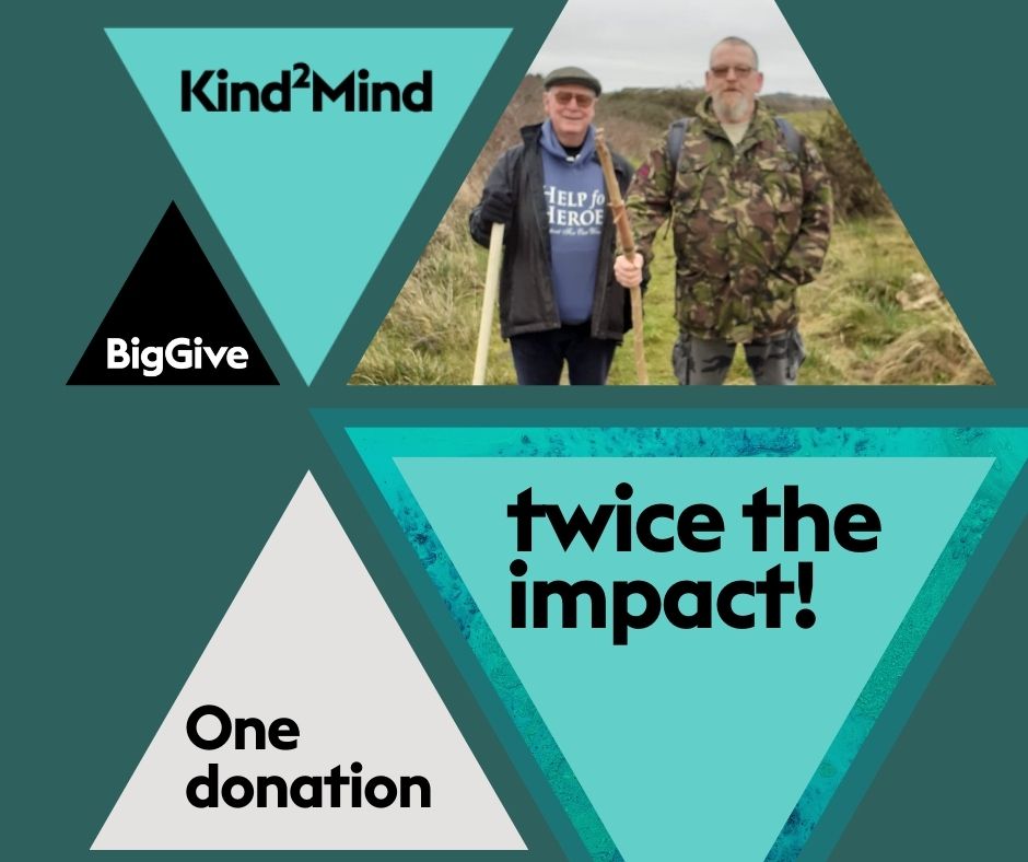 You can double your donation to our Boots on the Ground service FROM 12 NOON TODAY! Please share this link to our Boots on the Ground Big Give page: bit.ly/3HDkaLZ 
#BigGive #nonprofit #charity #Kind2Mind #MentalHealthAwarenessWeek <a href="/BigGive/">Big Give</a>
