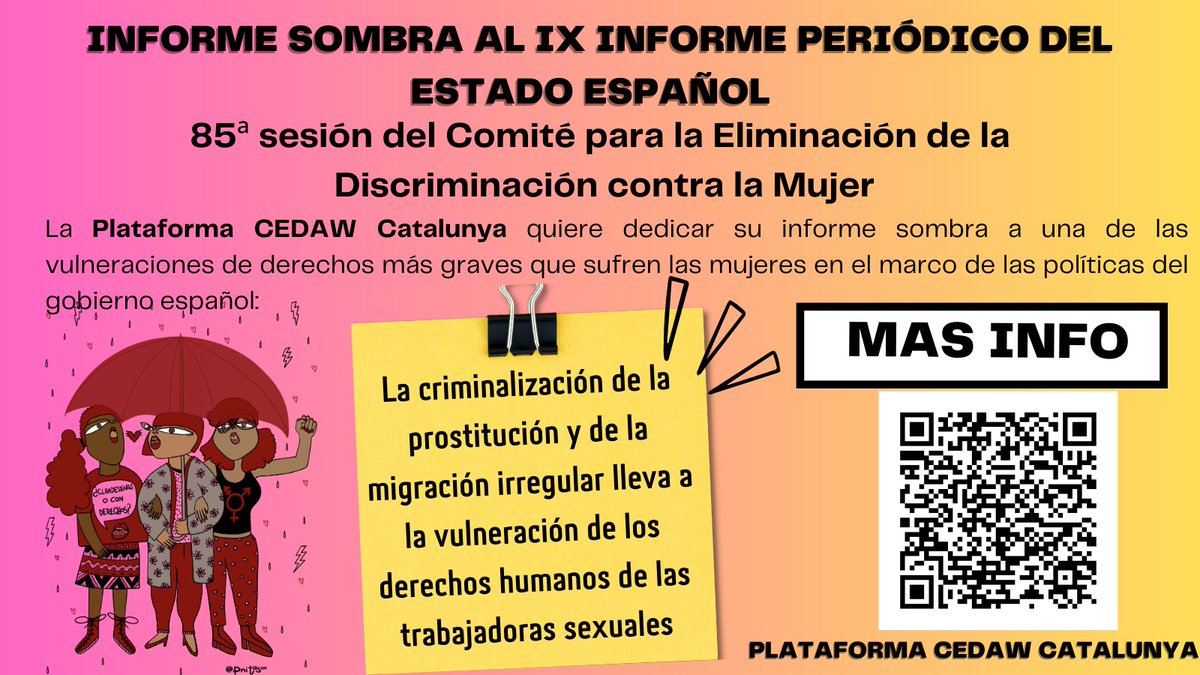 📢Mañana, 16 de mayo, el Gobierno español presentará su IX Informe Periódico durante la 85a sesión del Comité CEDAW en la ONU #CEDAW85

La Plataforma CEDAW Catalunya dedicamos nuestro informe sombra a una de las vulneraciones de derechos más graves que sufren las mujeres.

🧵👇