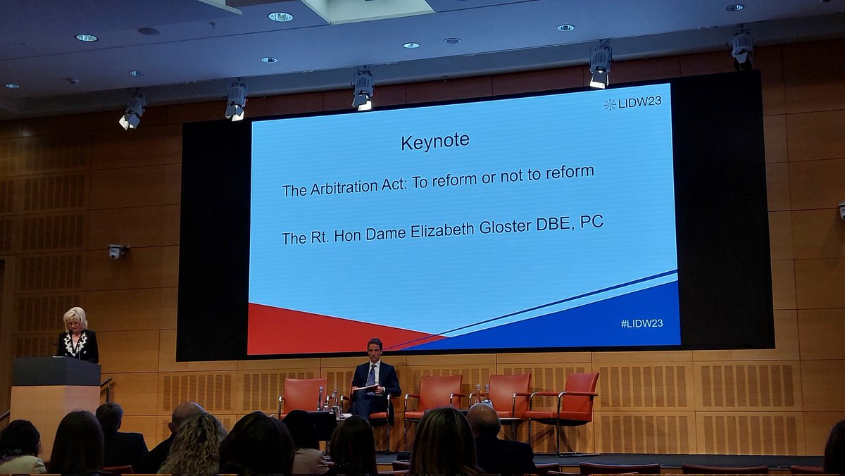 #LIDW23's International arbitration day begins. Speaking at <a href="/AllenOvery/">Allen & Overy</a>, Dame Elizabeth Gloster discusses the Arbitration Act, calling for confidentiality, clarity over governing law &amp; questioned proposed reviews of challenges to awards.