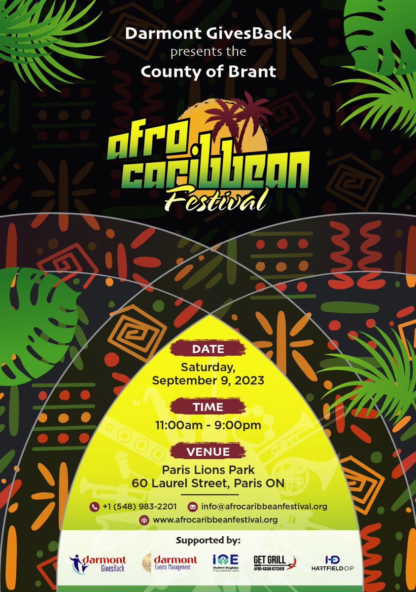 AfroCariBrant's tweet photo. 🎉Join us for the 1st Afro-Caribbean Festival in the @CountyofBrant presented by Darmont GivesBack!🎉 Our festival is a celebration of the rich culture, traditions, and people of the African-Caribbean community. 
#DarmontGivesBack #BCACF2023 #BrantAfroCaribbFest #BrantCounty https://t.co/zP8lsJ9faS