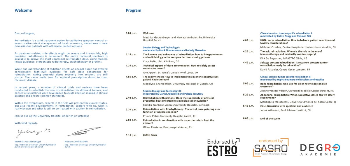 Radio-Onkologie USZ (@radoncusz) on Twitter photo 30 days to go! Join us live in Zurich <a href="/Unispital_USZ/">Unispital_USZ</a> on June 15:
👉Farewell Symposium for Prof. Dr. Stephan Bodis
usz.ch/en/event/farew…
👉Reirradiation Symposium usz.ch/veranstaltung/…
Don't forget to register for this exciting, international day <a href="/RadOncUSZ/">Radio-Onkologie USZ</a> <a href="/CCCZ_USZ/">Comprehensive Cancer Center Zurich</a> ! 30 days to go! Join us live in Zurich <a href="/Unispital_USZ/">Unispital_USZ</a> on June 15:
👉Farewell Symposium for Prof. Dr. Stephan Bodis
usz.ch/en/event/farew…
👉Reirradiation Symposium usz.ch/veranstaltung/…
Don't forget to register for this exciting, international day <a href="/RadOncUSZ/">Radio-Onkologie USZ</a> <a href="/CCCZ_USZ/">Comprehensive Cancer Center Zurich</a> !
