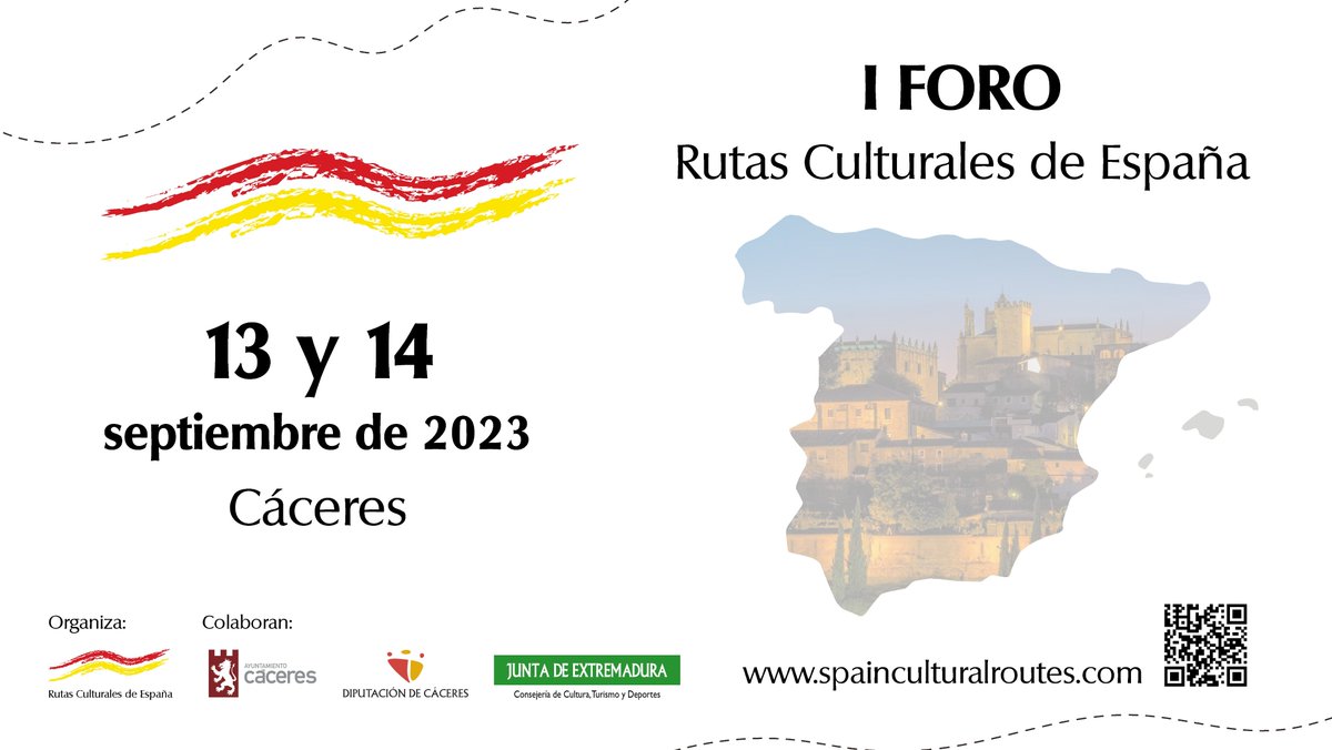 📆 Los días 13 y 14 de septiembre, #Cáceres acogerá el I Foro Rutas Culturales de España, una iniciativa de la asociación de este mismo nombre cuya presidencia ostenta la #RutaVíaPlata. #SaveTheDate

ℹ️ spainculturalroutes.com/foro-rutas-cul…
 
#RutasCulturales | #TurismoCultural | #VisitSpain