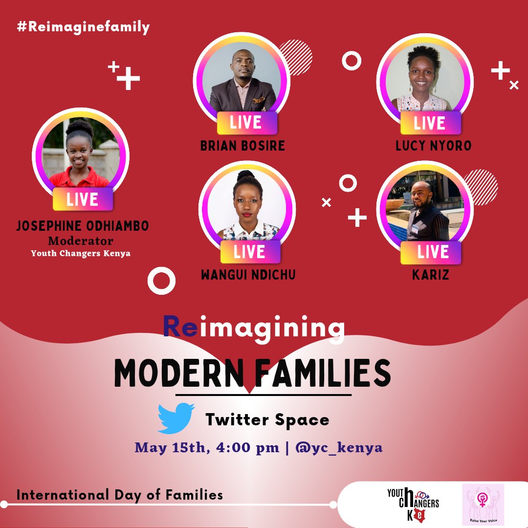 yc_kenya's tweet photo. This #InternationalDayofFamilies_2023, we celebrate families in all their diversity. 

Join us today at ⏰ 4:00 pm for a discussion titled "Reimagining Modern Families" hosted by @yc_kenya. 

Don't miss out!

#Reimaginefamily #YOUthKonnect https://t.co/aATEeiF8iH