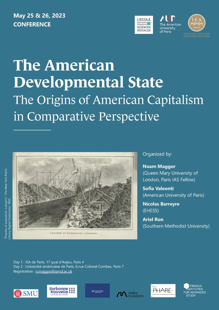 Join us on May 25-26, for a conf on "The American Developmental State: The Origins of American Capitalism in Comparative Perspective". Keynote Roundtable with <a href="/glgerstle/">Gary Gerstle</a> @PikettyLeMonde <a href="/FeliciaWongRI/">Felicia Wong</a>. Full program: tinyurl.com/mrxuuf5z. Cohosted with <a href="/IEAdeParis/">IEA de Paris</a> <a href="/EHESS_fr/">EHESS</a>