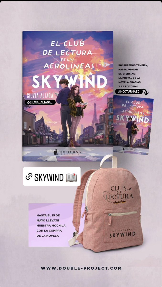 Si compráis la novela hoy, día de salida, en la tienda de @doubleproject_ os lleváis esta mochila super moloncia 💕
(Id a su instagram para más info)