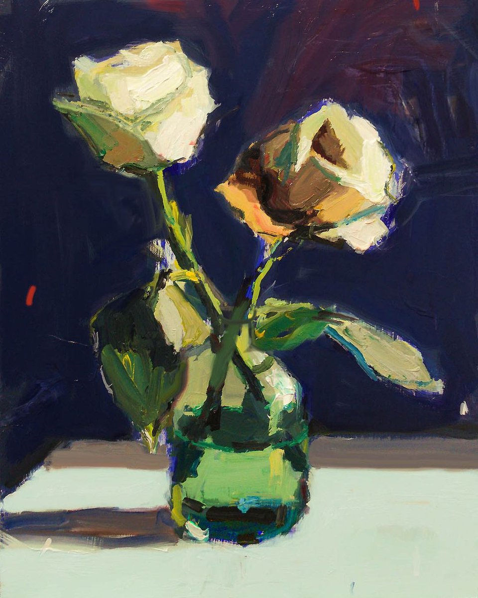 Morning light in the studio… “Two Roses in a Green Bottle”, 35X45cm, oil on board.

#stilllife #stilllifepainting #floralpainting #botanicalpainting #contemporarystilllife #impressioniststilllife