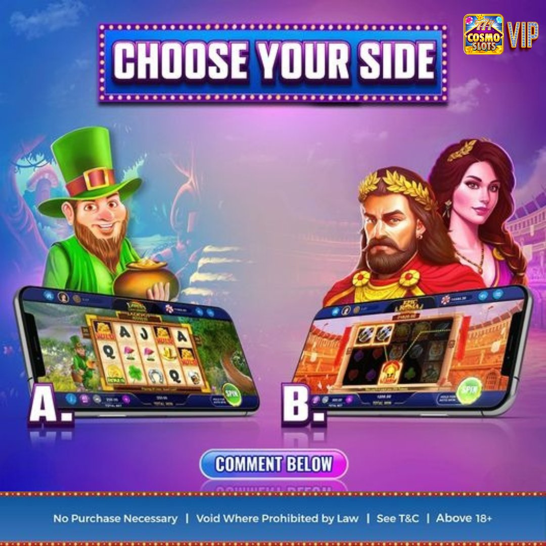 cosmoslotsvip's tweet image. Online Casino | CosmoSlots VIP
ONLINE CASINO | INVITE CODE: 8QYUZT
Sign Up Now: cosmoslotsvip.com/sign-up/
It's time to pick your favorite: A or B?
#CosmoSlotsVIP #onlineslotsgames #slots #slotsgames #onlinecasino #casinogames