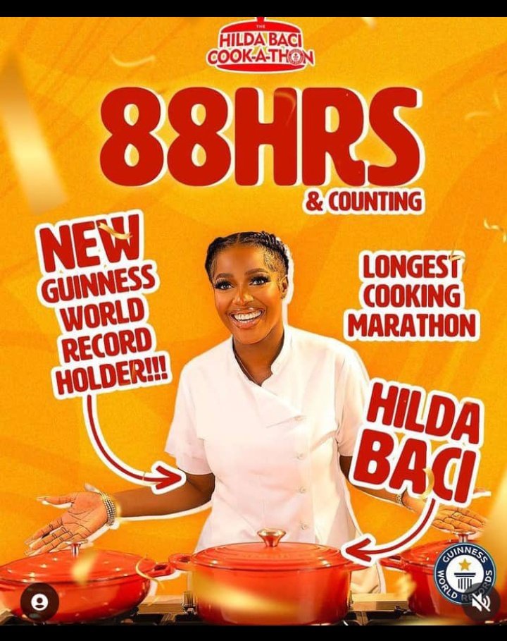 A Super Woman👸🏾❤️! The GOAT! The lastest Guinness World Record Holder!! 🤩🔥. YOU ARE THE MOMENT👑. I return all glory to God Almighty😭🙏🏻.

#Hildabacicookathon
#GuinessWorldRecordBreaker