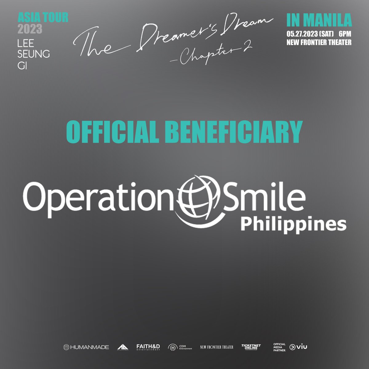 We are happy to announce that Operation Smile Philippines is our official beneficiary for #LSGinMNL2023 🥰

Through Lee Seung-gi's concert this May 27, let's bring more joy to kids and their families. ❤️