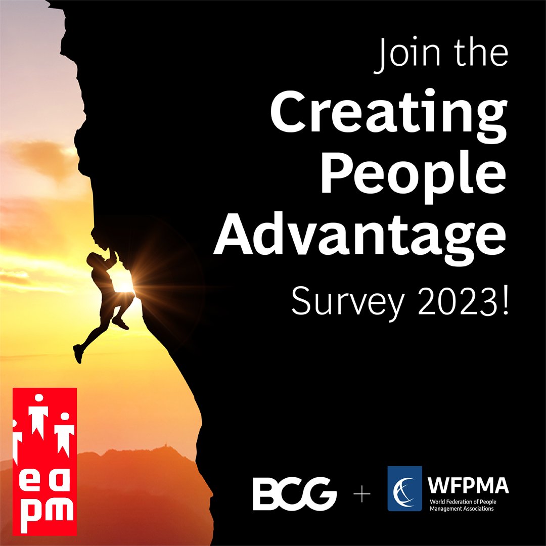 European Association for People Management (EAPM) (@the_eapm) on Twitter photo The "Creating People Advantage" survey 2023 is live! 113.vovici.net/se/13B2588B146…
We're counting on your insights to help shape the future of #HR & people strategy with this study, conducted in partnership with <a href="/BCG/">Boston Consulting Group</a> & <a href="/WFPMA/">World Federation of People Management Associations</a> #CPA2023 The "Creating People Advantage" survey 2023 is live! 113.vovici.net/se/13B2588B146…
We're counting on your insights to help shape the future of #HR & people strategy with this study, conducted in partnership with <a href="/BCG/">Boston Consulting Group</a> & <a href="/WFPMA/">World Federation of People Management Associations</a> #CPA2023