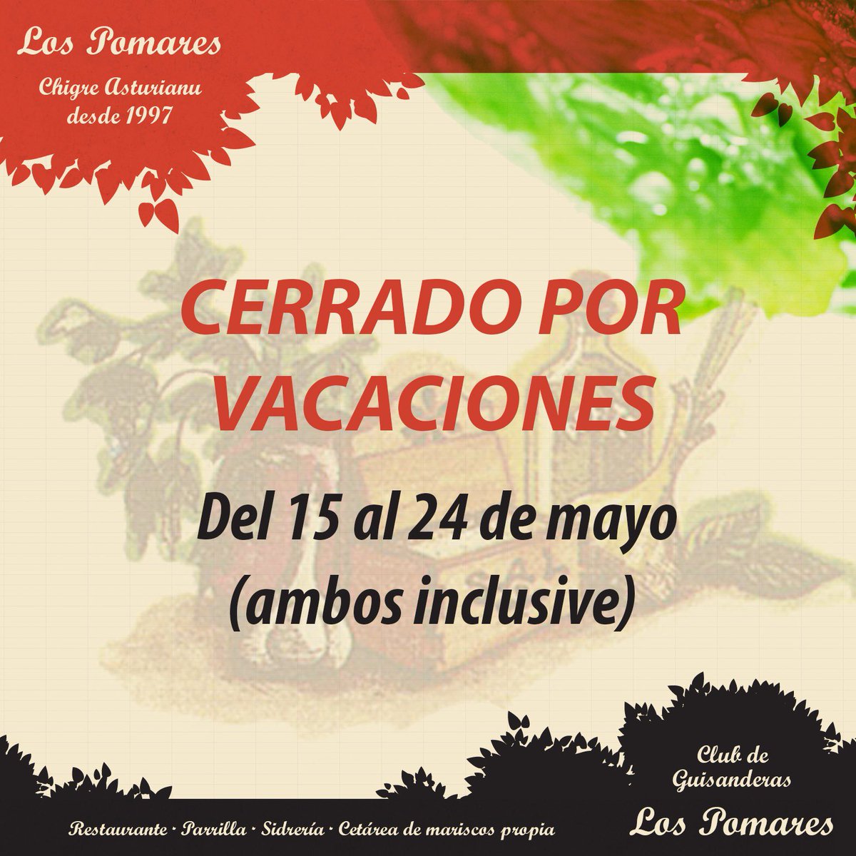 PomaresLos's tweet photo. 🥹¡Nos vamos de vacaciones!

🔓Del lunes 15 al miércoles 24, ambos inclusive 

⛵️10 días libres para los clientes de Los Pomares 😅

🔙¡Volvemos el jueves 25 de mayo!

🕺🏻¡Que el ritmo no pare! https://t.co/oao6RBMmRb