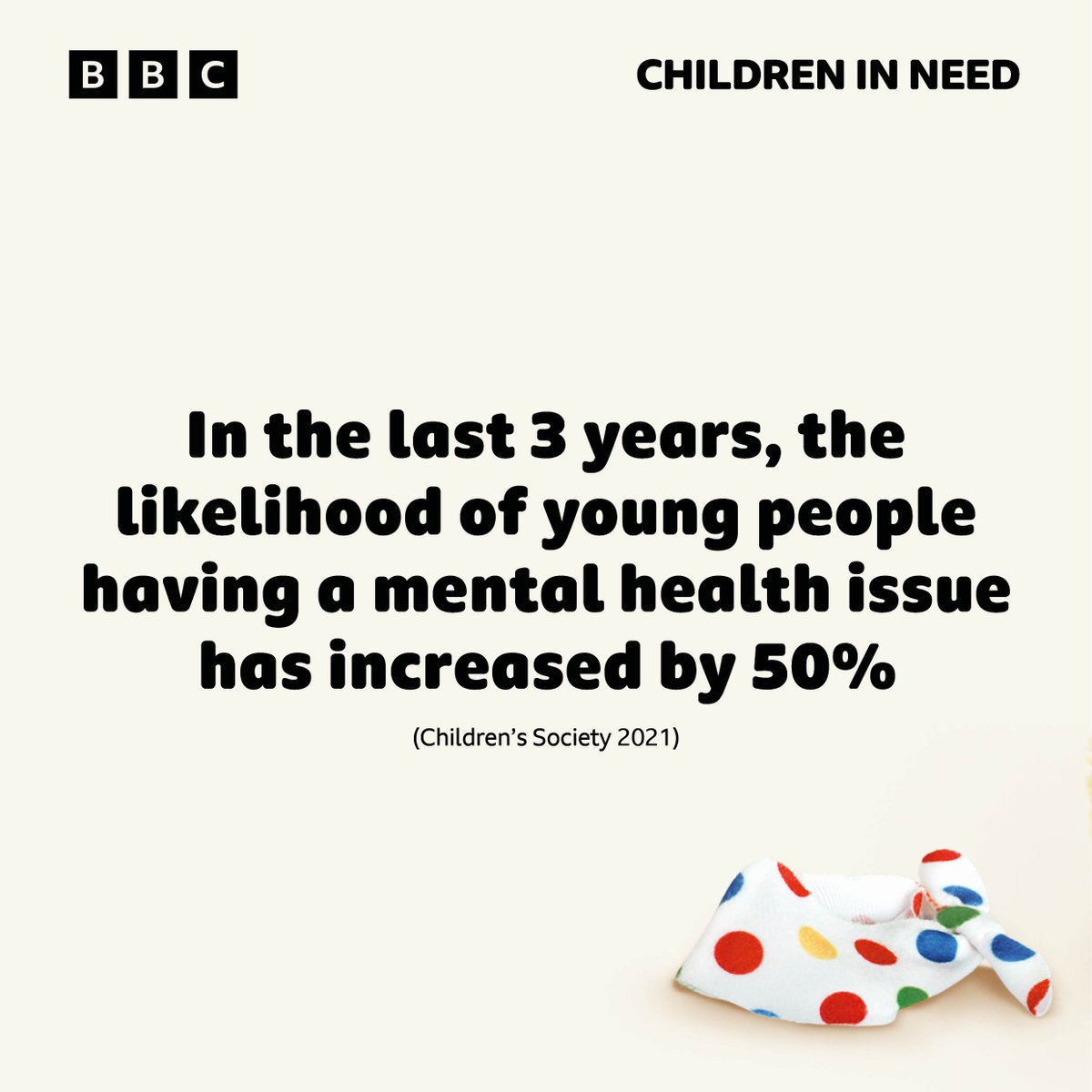 We believe serious mental health issues in children can be prevented with early help, which starts with the right conversations between young children & their family, friends & other trusted adults. Find out more about our 'Behind the Bandana' campaign bbc.co.uk/pudsey