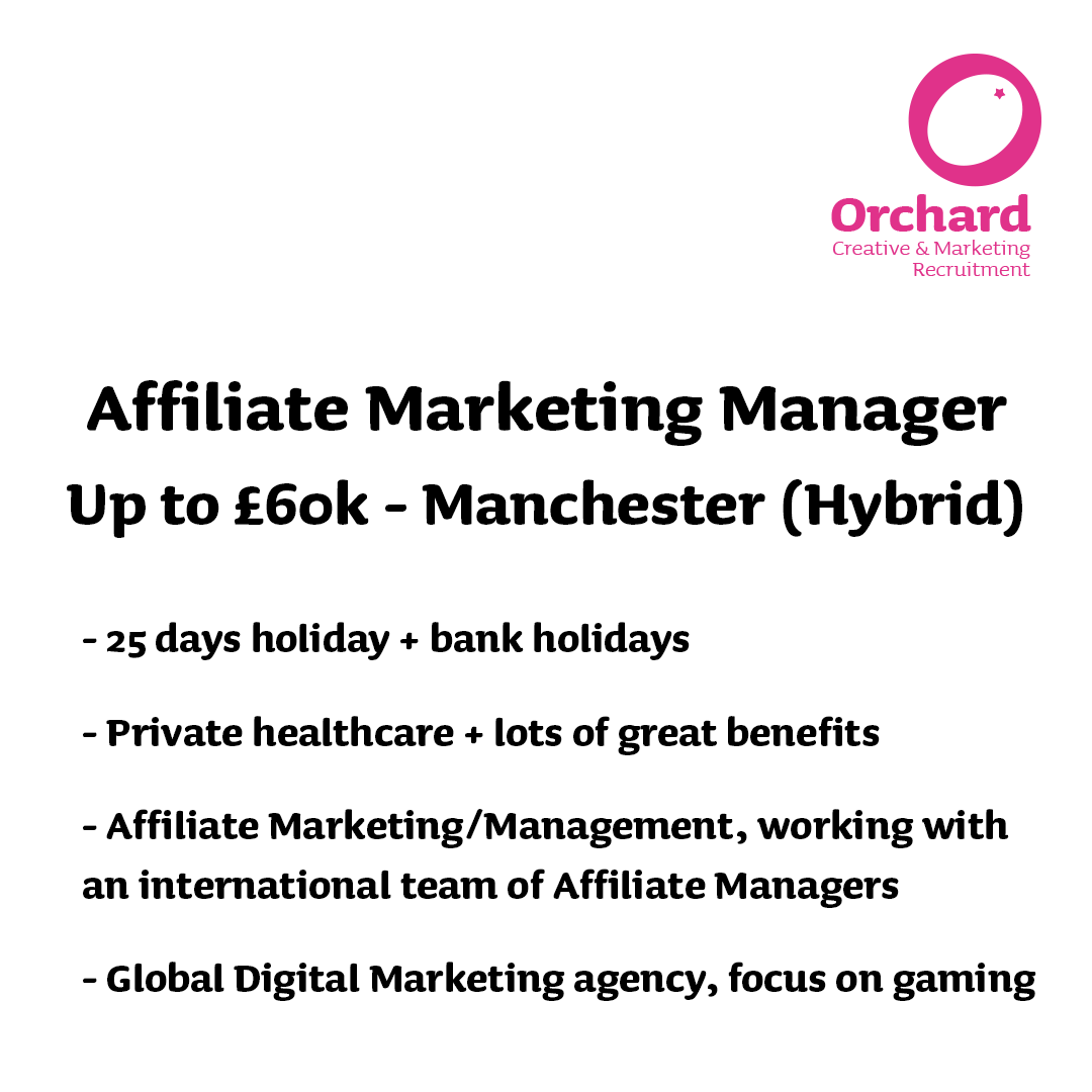 🚨 Affiliate Marketing Manager 🚨 linktr.ee/orchardmanches… 🤩 Up to £60k ~ Manchester (Hybrid) To find out more, contact us on 0161 455 0055 ☎️ Or, apply using the link above! 👆 #hiring #hiringnow #marketingjobs #marketingcareers #digitalmarketing #affiliatemarketing #gaming