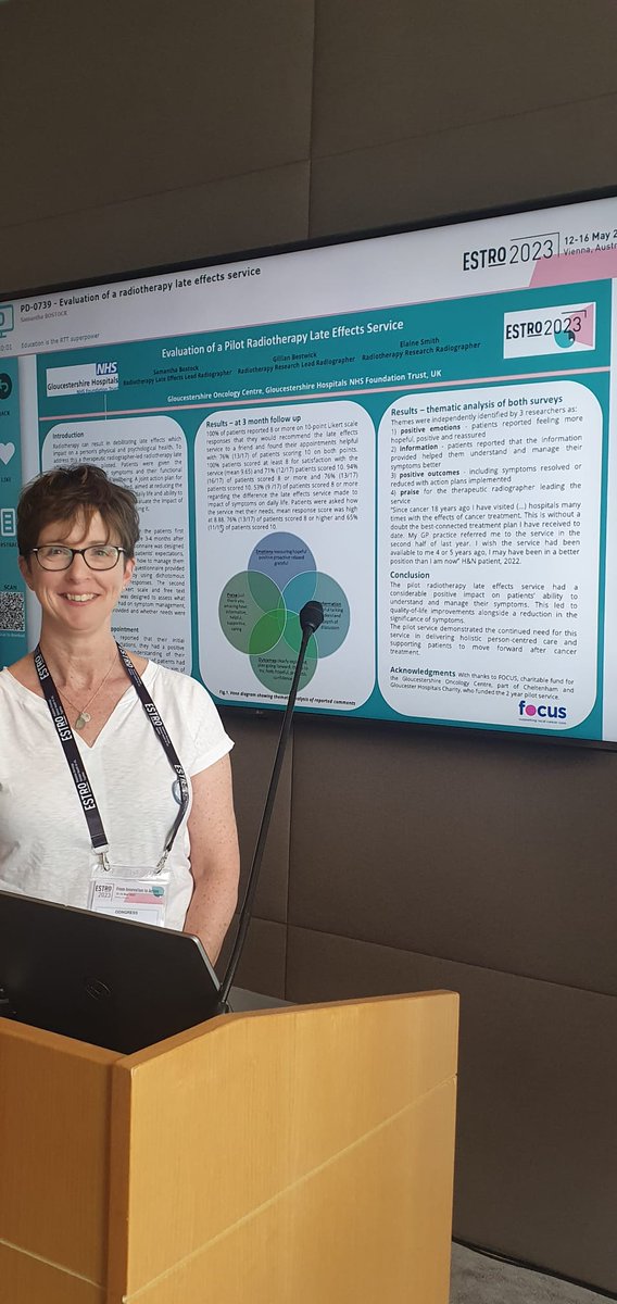 So excited to have presented @ESTRO_RT #ESTRO23 Lots of discussion & interest. Raising the profile of radiotherapy late effects. @yourfocusteam @GlosAHPs @gloshospitals