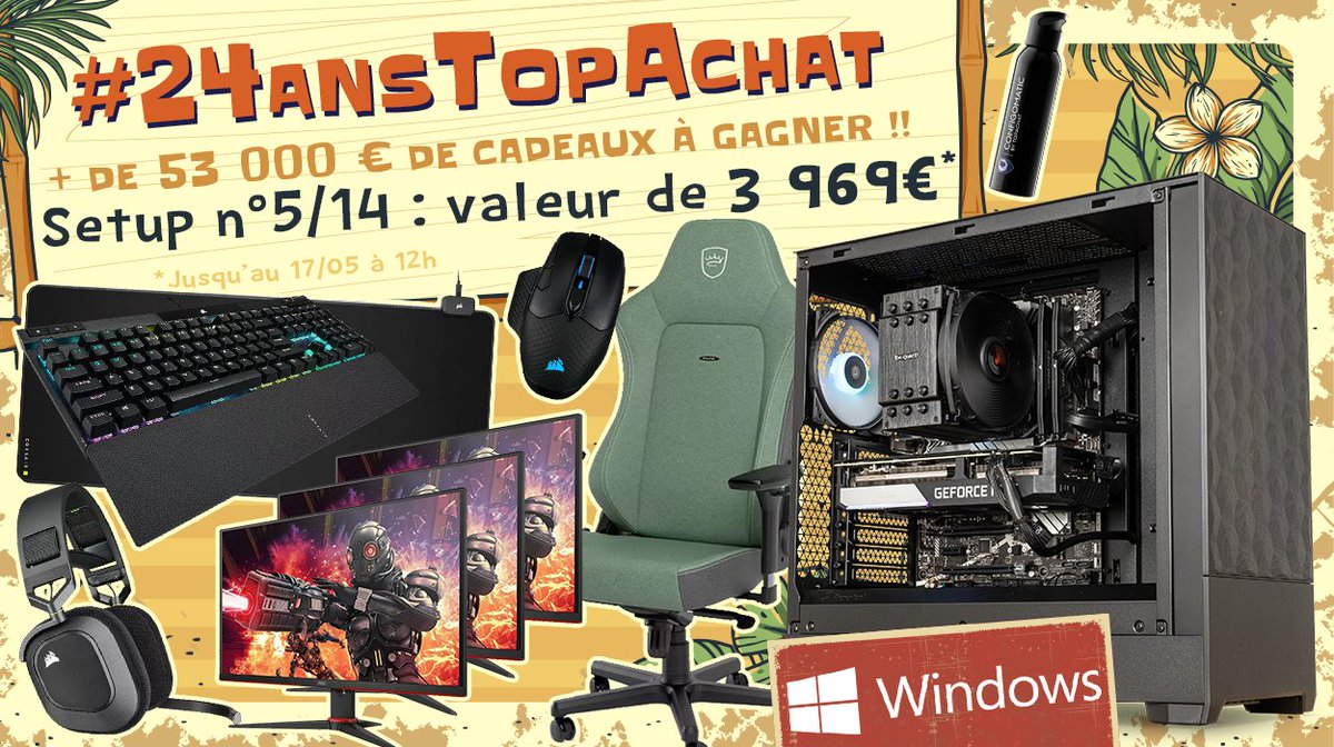 Concours 🎁 #24AnsTopAchat 🔥 + de 53 000 € de cadeaux à gagner ! 🔥 C'est parti pour le #Setup5 de 3969 € ! Pour participer ☑ #RT ce tweet ☑ Follow @TopAchat Participe aussi sur TikTok / Discord / Insta / Facebook topachat.com/p/content/conc… 🍀 TAS le 17/05 à 12h