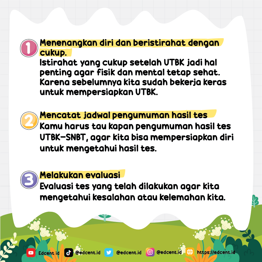 EdcentId's tweet photo. [A THREAD] INI DIA HAL YANG HARUS KAMU LAKUKAN SETELAH UJIAN SNBT!!!

Mungkin kamu bingung ingin melakukan apa lagi setelah UTBK - SNBT. Nah ini dia hal yang WAJIB kamu lakukan setelah UTBK - SNBT yaa🥰🥰

#SNBT2023 #SBMPTNFESS #studytwt #SNBT #UTBK https://t.co/1VhCSVDRz9