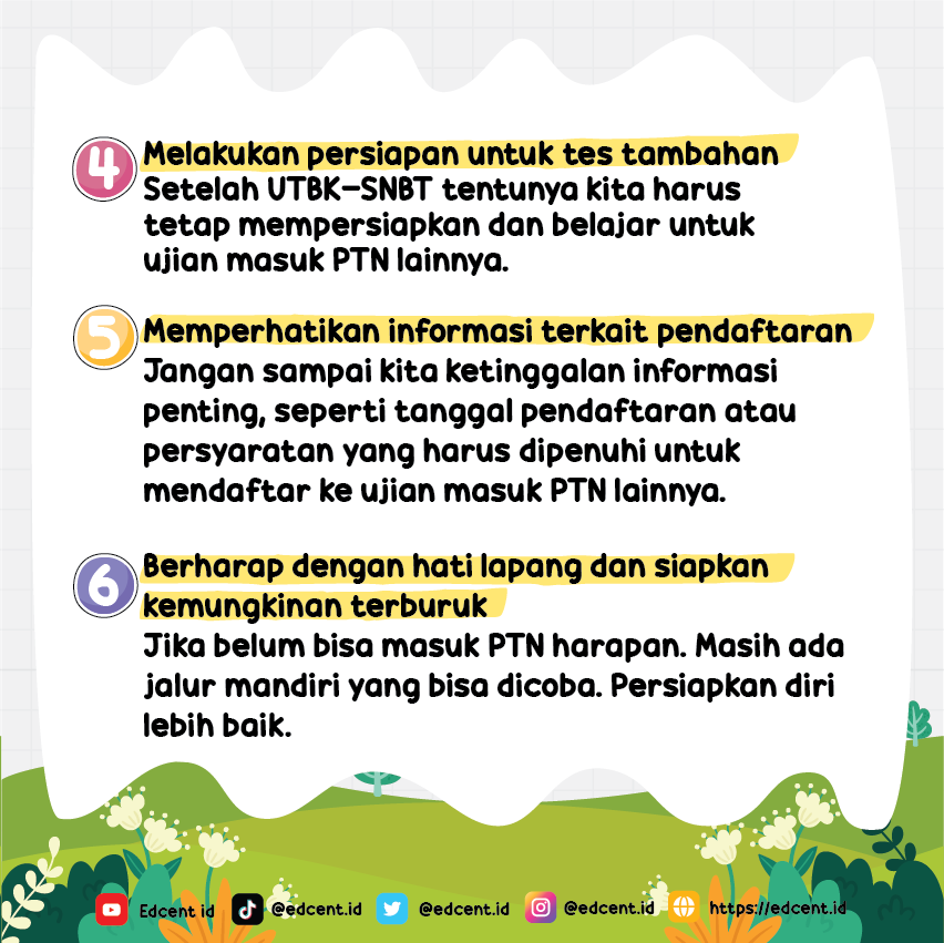 EdcentId's tweet photo. [A THREAD] INI DIA HAL YANG HARUS KAMU LAKUKAN SETELAH UJIAN SNBT!!!

Mungkin kamu bingung ingin melakukan apa lagi setelah UTBK - SNBT. Nah ini dia hal yang WAJIB kamu lakukan setelah UTBK - SNBT yaa🥰🥰

#SNBT2023 #SBMPTNFESS #studytwt #SNBT #UTBK https://t.co/1VhCSVDRz9