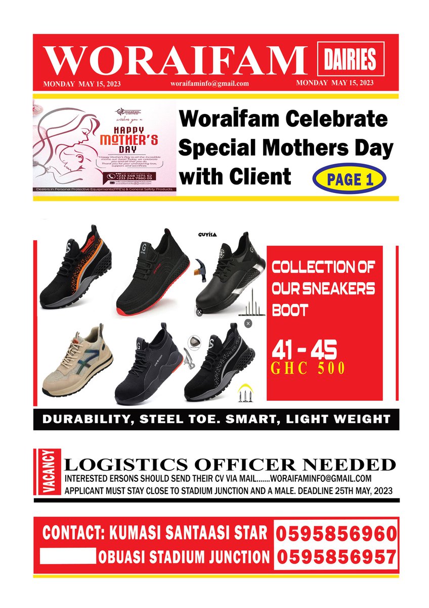 BismarkForkuoh's tweet photo. 🌈🌈🌈🌈🌈🌈🌈🌈🌈🌈 Woraifam News Update..... Logistics officer needed for immediate employment in Obuasi. Check out our Smart Sneakers boot in stock. We're Open. 7:00am - 6:00pm

#letsworaifamtogether https://t.co/S1xrY3Uujk