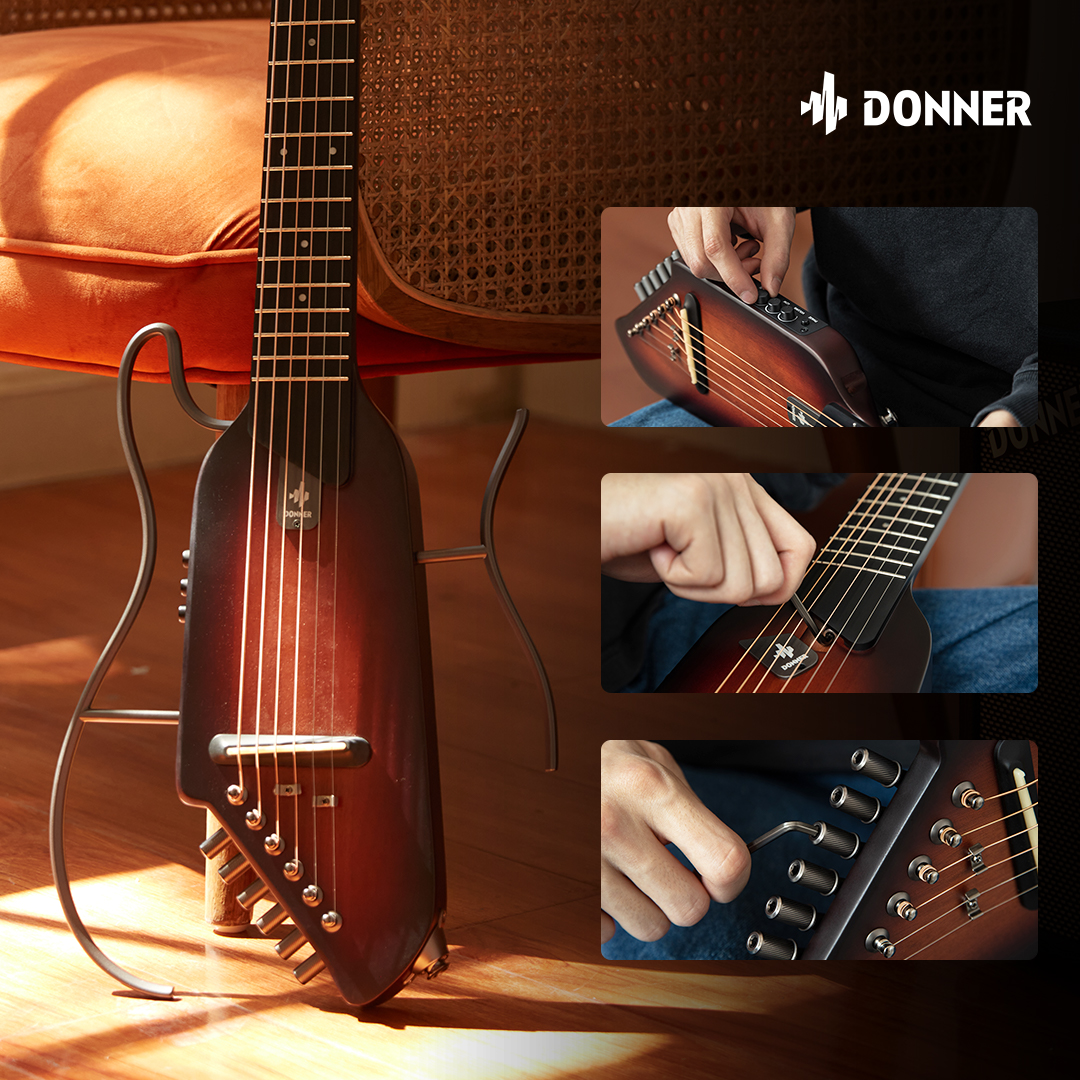 DonnerMusic's tweet image. HUSH-I has hidden storage, anti-drop magnet design tuning keys for neck tuning, a bottom tuner, and frame screw installation. This allows you to tune your guitar more quickly and easily. #donnermusic #donnerguitar #guiitar #guitarist
📌Learn more: amzn.to/3MfnpLd