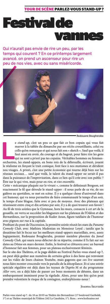 Les Théâtres (@les_theatres) on Twitter photo Pour tout savoir des #sorties #humour — surtout du Festival Parlez-vous Stand-up ? — à #Marseille #Provence, le <a href="/JournalVentilo/">Journal Ventilo</a> est de sortie ! Pour tout savoir des #sorties #humour — surtout du Festival Parlez-vous Stand-up ? — à #Marseille #Provence, le <a href="/JournalVentilo/">Journal Ventilo</a> est de sortie !