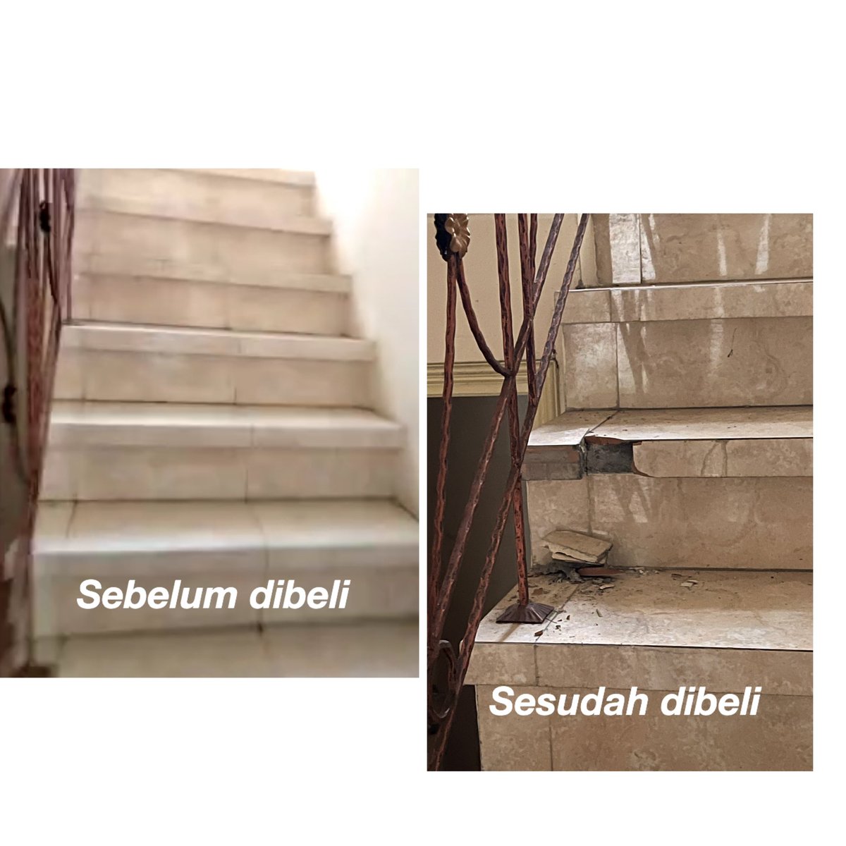 medyrenaldy_'s tweet photo. Kejadian apa yang bikin kalian geremet akhir2 ini?

I’ll start. Pas kemarin beli rumah, sebelum dibeli rumahnya rapih, gak ada sampah samsek, tangga mulus, lampu2 lengkap. Setelah dibeli, tiba2 sampah dimana2, tangga pecah, lampu dicopot2in, dan jawaban agennya bikin geremet. :)) https://t.co/wn2NGO9W5k