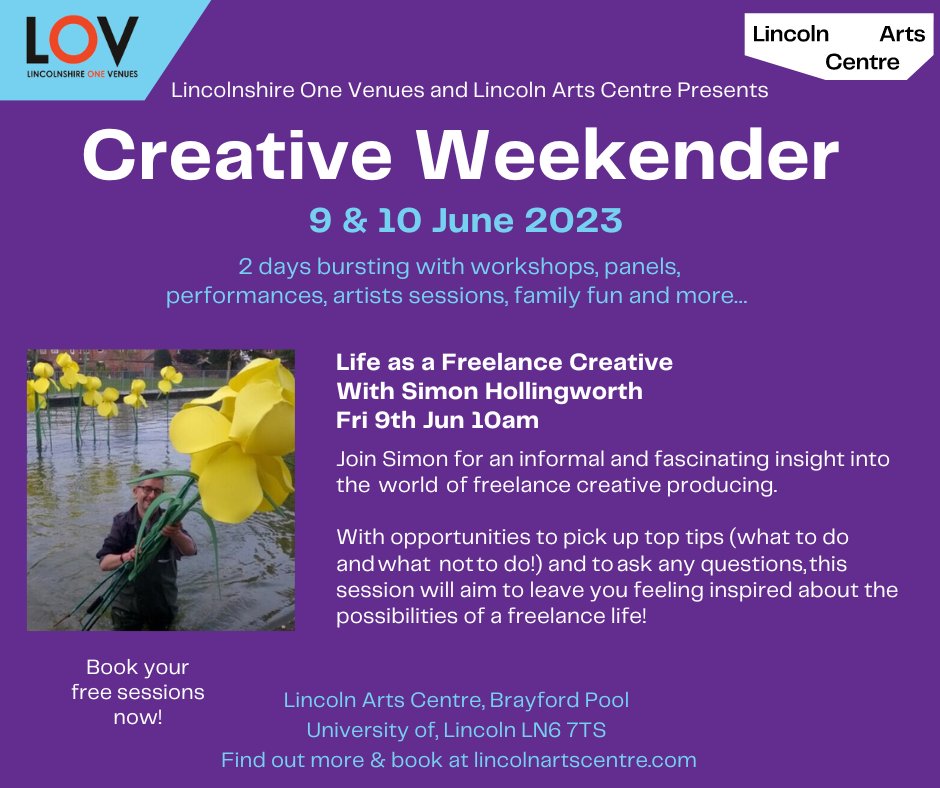 What's it like working as a freelance creative in Lincolnshire? Join Simon on Friday 9th June as part of the #creativeweekender for an informal and fascinating insight into the world of creative producing. Book your free place here rb.gy/d3x6p